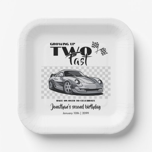 早い2歳の誕生日のレースカーモダンに成長 ペーパープレート (正面)