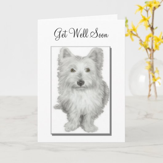 『早くよくなれ』かわいい雌犬カード カード (黄色い花)