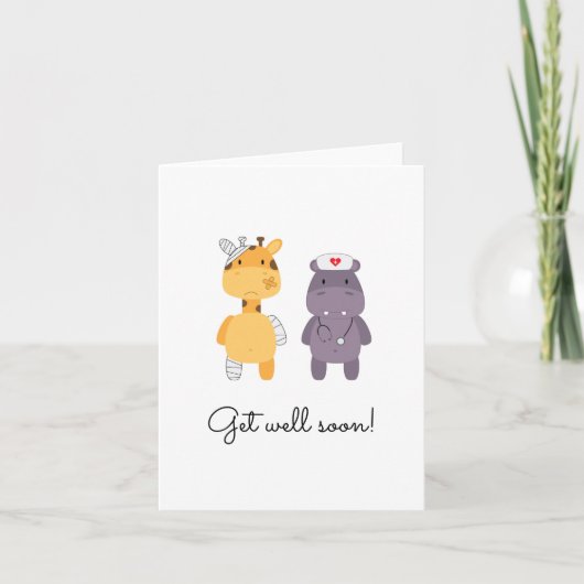 「早くよくなれ！」 グリーティングカード – キリン&ヒッポ (正面)