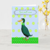 早くよくよくなれよ、脚に包帯を巻いた緑のアヒル。 カード (黄色い花)