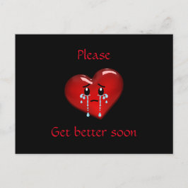 早く元気にしてね。泣き叫び赤いハート ポストカード