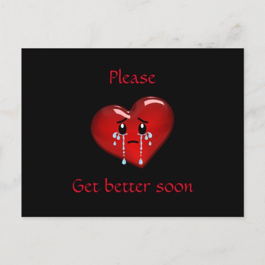 早く元気にしてね。泣き叫び赤いハート ポストカード (正面)