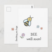 早く元気になってください!かわいいお花と蜂の回復祈願 ポストカード (正面/裏面)