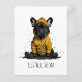 早く元気になって フレンチブルドッグがレインコートを着ている ポストカード (正面)