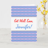 早く元気になれ青とピンクのひし形パターン カード (黄色い花)