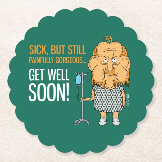 早く元気になれ-病院のガウンマンガの病人 ペーパーコースター (正面)