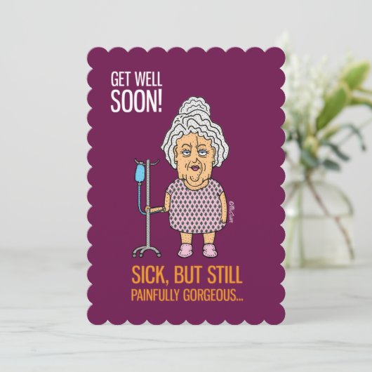 早く元気になれ-病院着のおばあさん カード (スタンド正面)