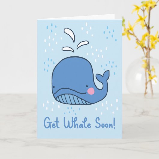 早く元気を出すおもしろいアニメのホエールグリーティング カード (黄色い花)