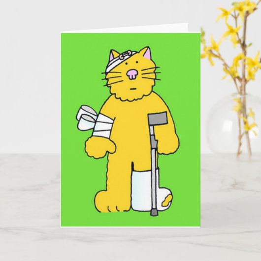 早く包帯を巻いた漫画の猫を得なさい。 カード (黄色い花)