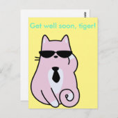 早く回復してね、タイガー！ - クールピンクキャットポストカード ポストカード (正面/裏面)