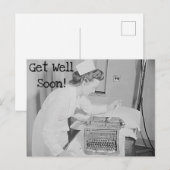 早く回復してね！ナース＆ヴィンテージタイプライター ポストカード (正面/裏面)