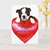 早く回復してね ボストンテリア グリーティングカード (黄色い花)