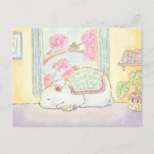 早く回復してね　ポーラベア　うさぎ　水彩画 ポストカード (正面)