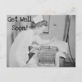早く回復してね！ ヴィンテージ看護師＆タイプライター ポストカード