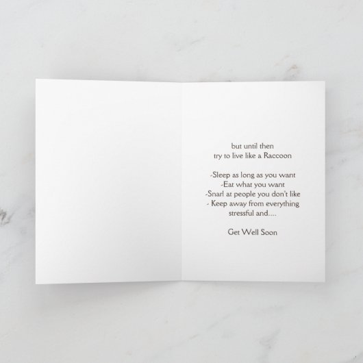 早く回復してね 面白くてかわいいアライグマの動物 サンキューカード (内部)
