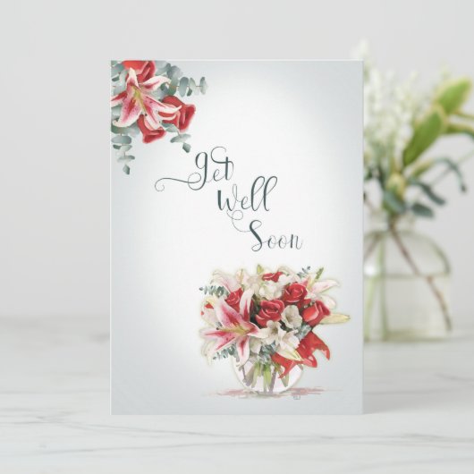 早く回復して 赤いバラとユリの花束 (スタンド正面)