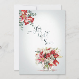 早く回復して 赤いバラとユリの花束