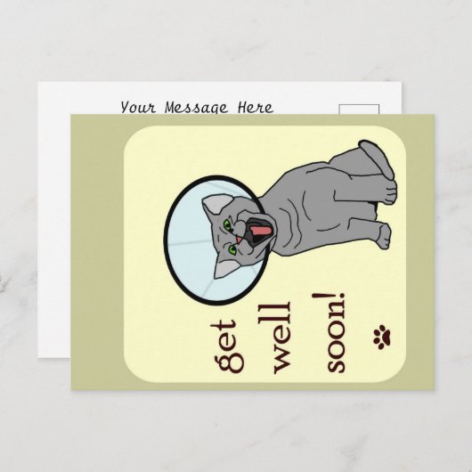 早く回復する |コーン付き猫 ポストカード (正面/裏面)