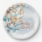 早く待てよ！テディベアーブルーベビーシャワー ペーパープレート (正面)