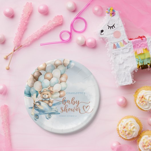 早く待てよ!テディベアーブルーベビーシャワー ペーパープレート (パーティー)