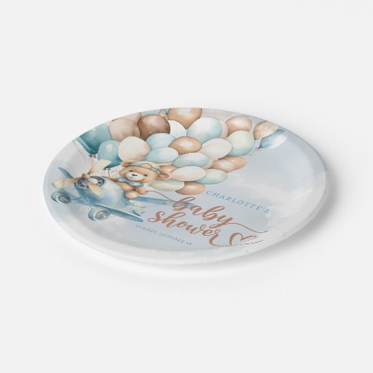 早く待てよ!テディベアーブルーベビーシャワー ペーパープレート (アングル)