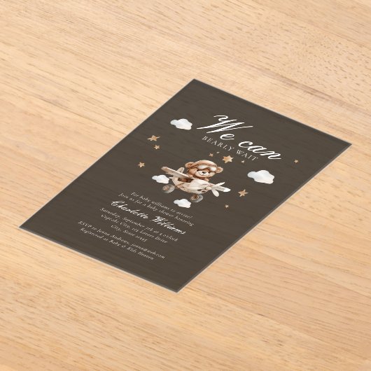 早く待てよ!テディベア&飛行機 アクリル招待状 (レイダウン)