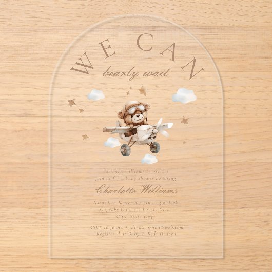 早く待てよ!テディベア&飛行機 アクリル招待状 (正面)