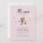 早く待てよ！テディベア&飛行機 招待状 (正面)