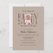 早く待てよ！ピンクのテディベア赤ちゃんシャワー 招待状 (正面)