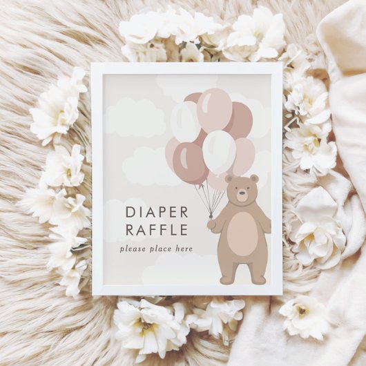 早く待てよ | ピンクの赤ちゃんシャワーラッフルサイン ポスター