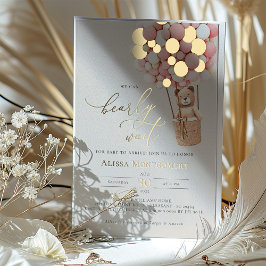 早く待てよ！ピンクベビーシャワー招待状 箔招待状