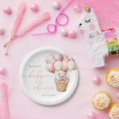 早く待てよ | ベアーバルーンピンクの赤ちゃんシャワー ペーパープレート (パーティー)