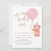 早く待てよ |ベアーピンクバルーン赤ちゃんシャワー 招待状 (正面)