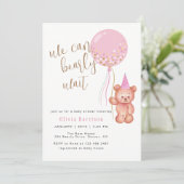 早く待てよ |ベアーピンクバルーン赤ちゃんシャワー 招待状 (スタンド正面)