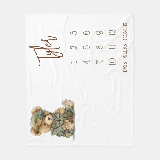 早く待てよ!軍隊テディベビーマイルストーン フリースブランケット (正面)