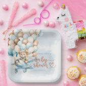 早く待てよ！青い風船テディベア ペーパープレート (パーティー)