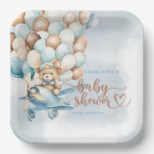 早く待てよ！青い風船テディベア ペーパープレート (正面)