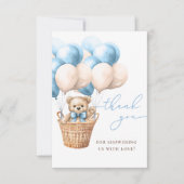 早く待てよ Bear Balloon Blueベビーシャワー サンキューカード (正面)