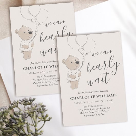 早く待てよ | Teddy Bear Baby Shower 招待状