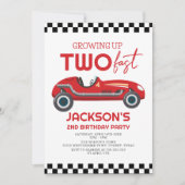 早く成長する赤いレースカー 2歳の誕生日 招待状 (正面)