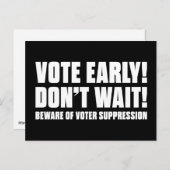 早く投票!待つな!有権者の抑圧に注意する ポストカード (正面/裏面)