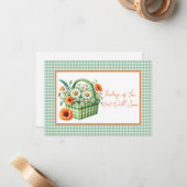 早く花かごグリーンギンガムを得る ノートカード (正面/裏面インサイチュ)