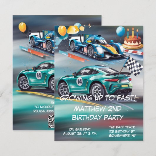 早すぎる成長 少年 誕生日パーティー招待状 出欠カード (正面/裏面)