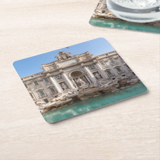 早朝のトレビの泉 - イタリア、ローマ スクエアペーパーコースター (アングル)