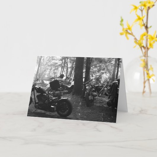 早朝のバイクもしくは自転車に乗る人のバースデー・カード カード (黄色い花)