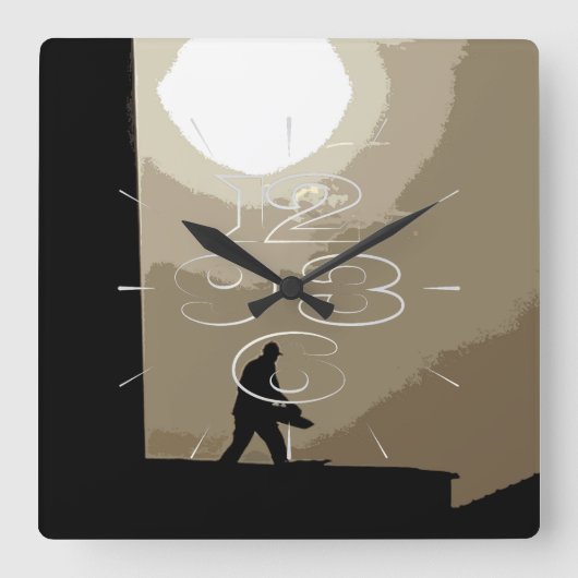 早朝の労働者 スクエア壁時計 (正面)