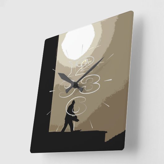 早朝の労働者 スクエア壁時計 (傾斜)