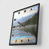 早朝の反射の景色 スクエア壁時計 (傾斜)
