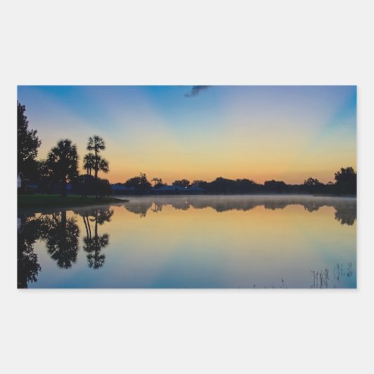 早朝の反射 長方形シール (正面)
