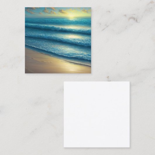 早朝の日の出が寂しいビーチ スクエア名刺 (正面/裏面)